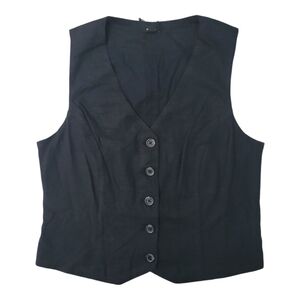 Black Linen Button-Up Women's Vest